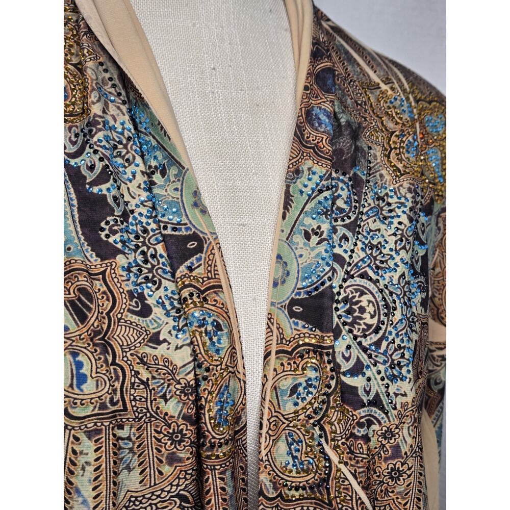 Vtg OS Cover Rhinestone Cardigan Boho Indie Western Openfront Paysley Kimono - Picture 10 of 13
